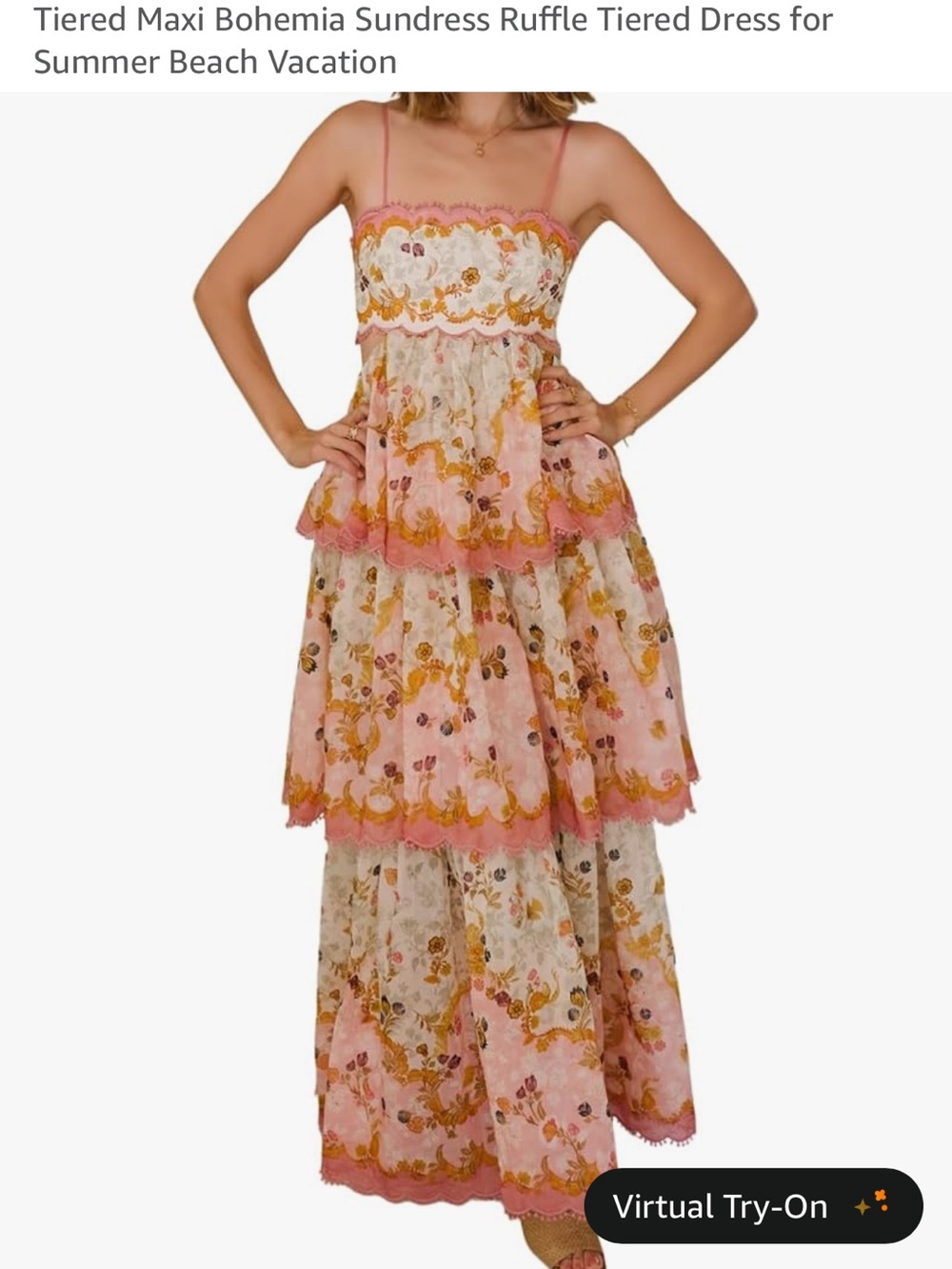 Floral Tiered Maxi Dress in Pink & Mint - Picture 3 of 3